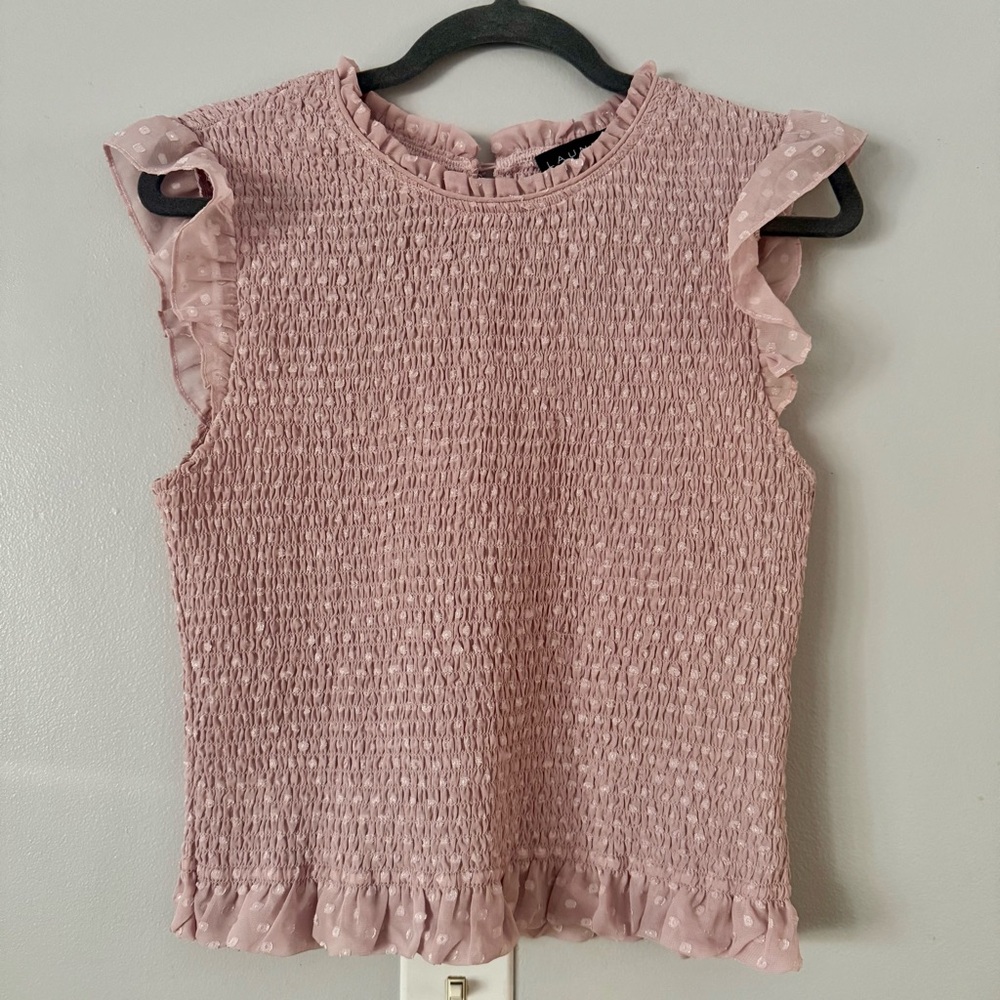 Laundry By Shelli Segal Blush Pink Smocked Ruffle Sleeve Top